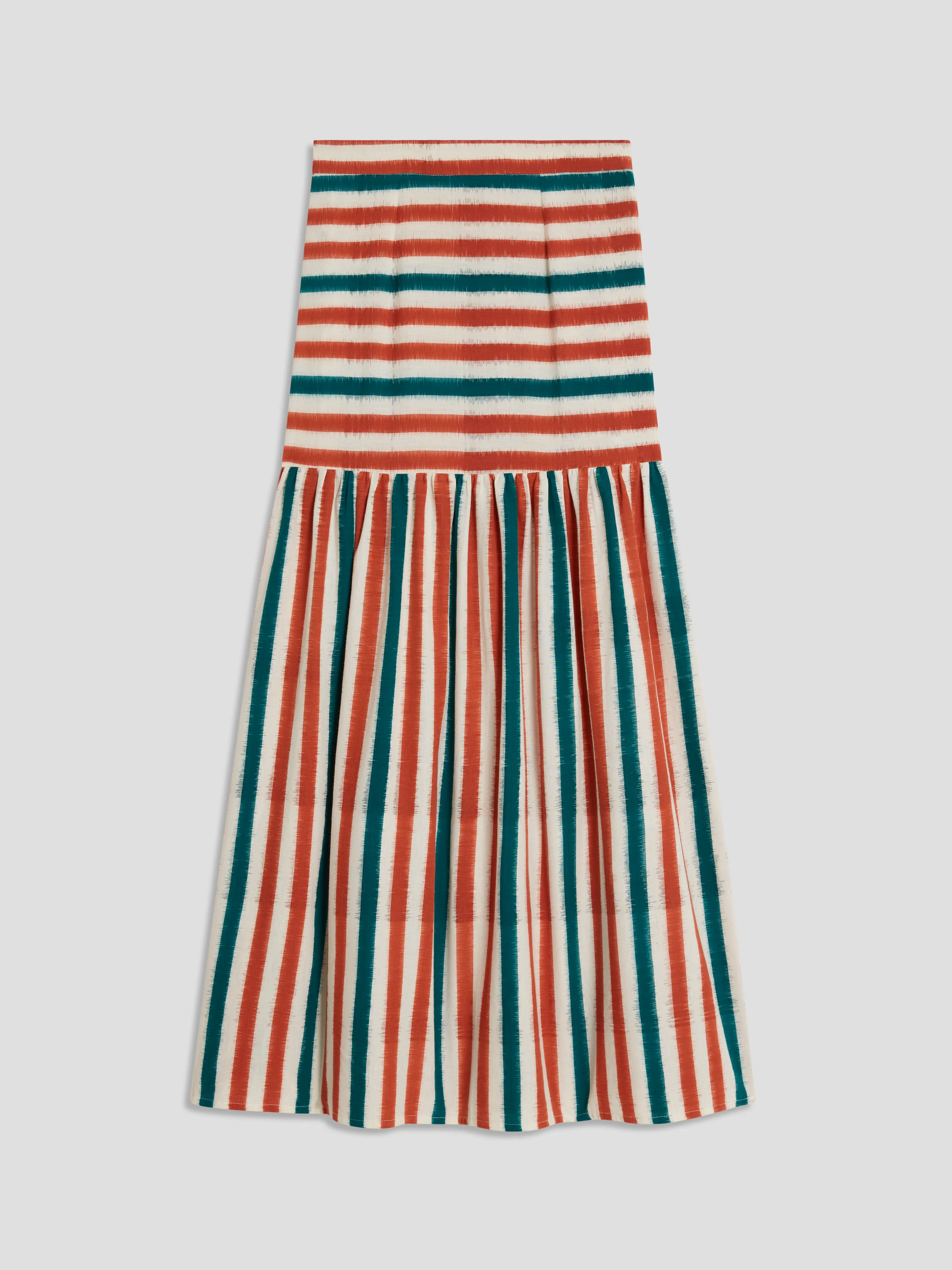 Brown Green Cornelia Ikat Stripes Maxi Skirt