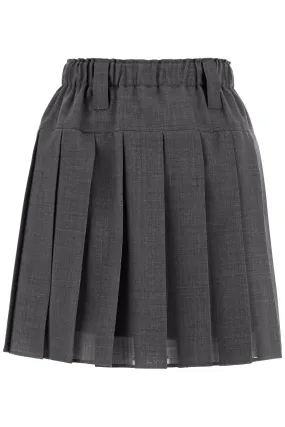 Brunello Cucinelli Wool Organza Pleated Mini Skirt   Grey