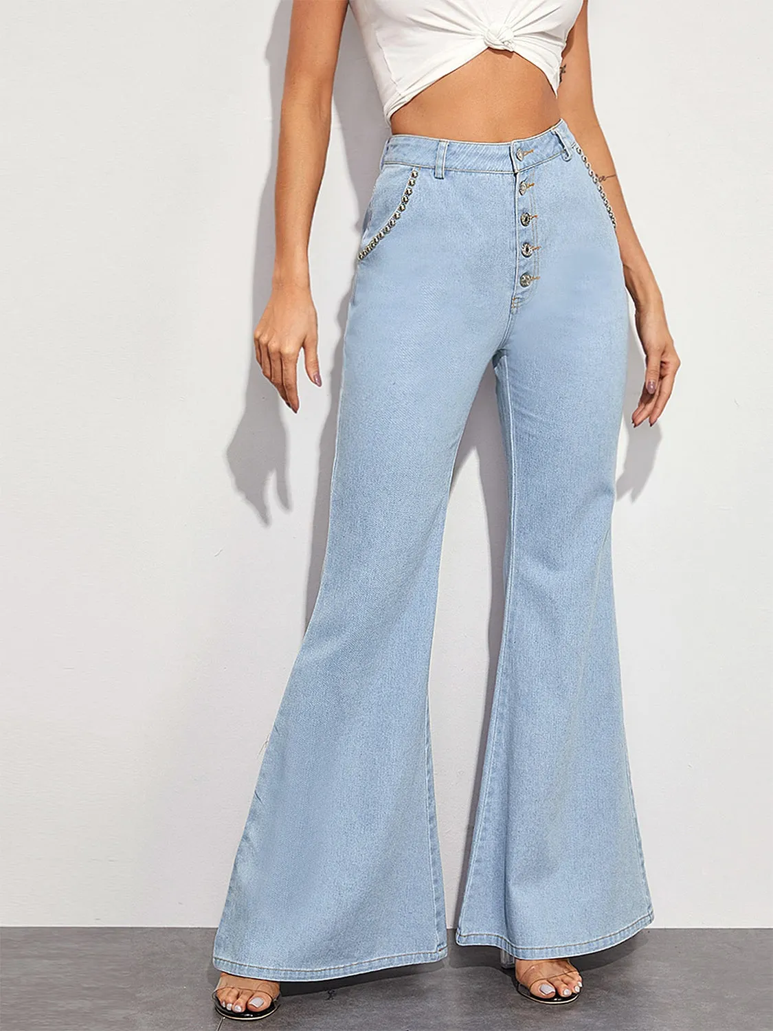 Button Fly Wide Leg Jeans