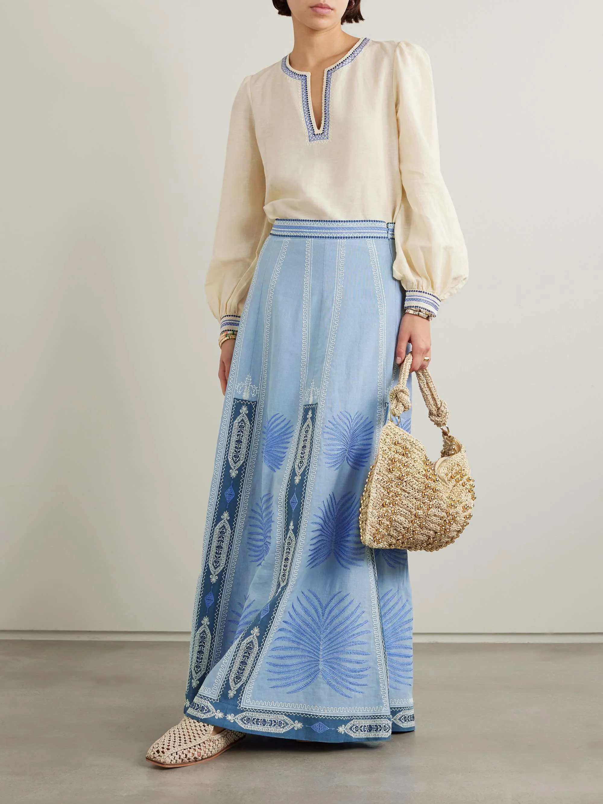 Camille Chios Embroidered Maxi Skirt