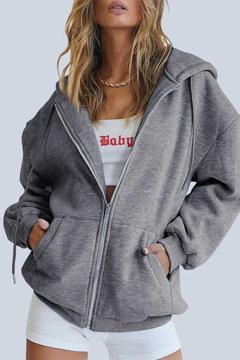 Casual Sportswear Solid Pocket Hooded Collar Outerwear