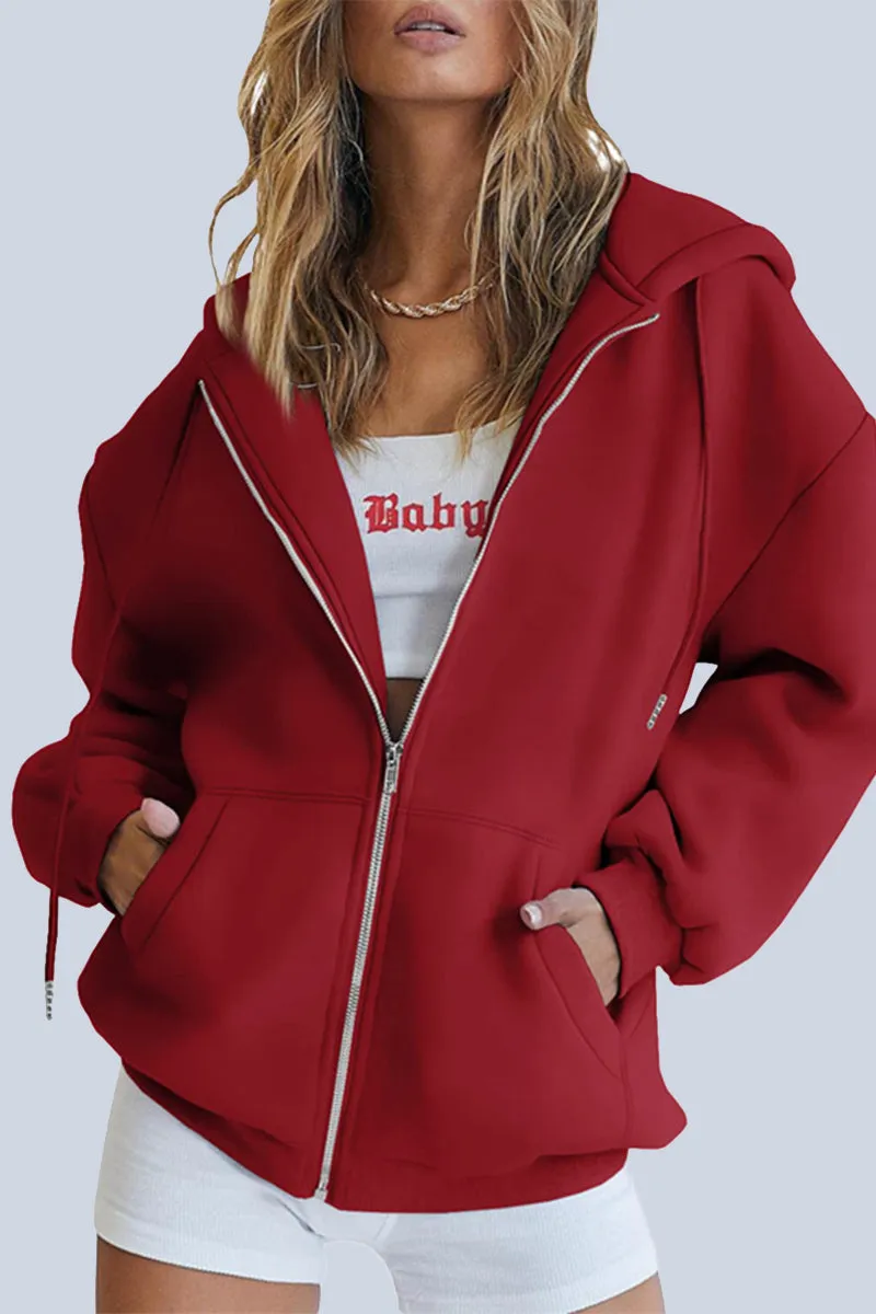 Casual Sportswear Solid Pocket Hooded Collar Outerwear