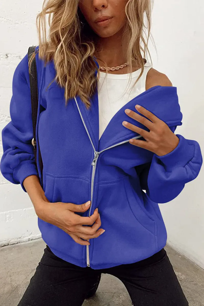 Casual Sportswear Solid Pocket Hooded Collar Outerwear