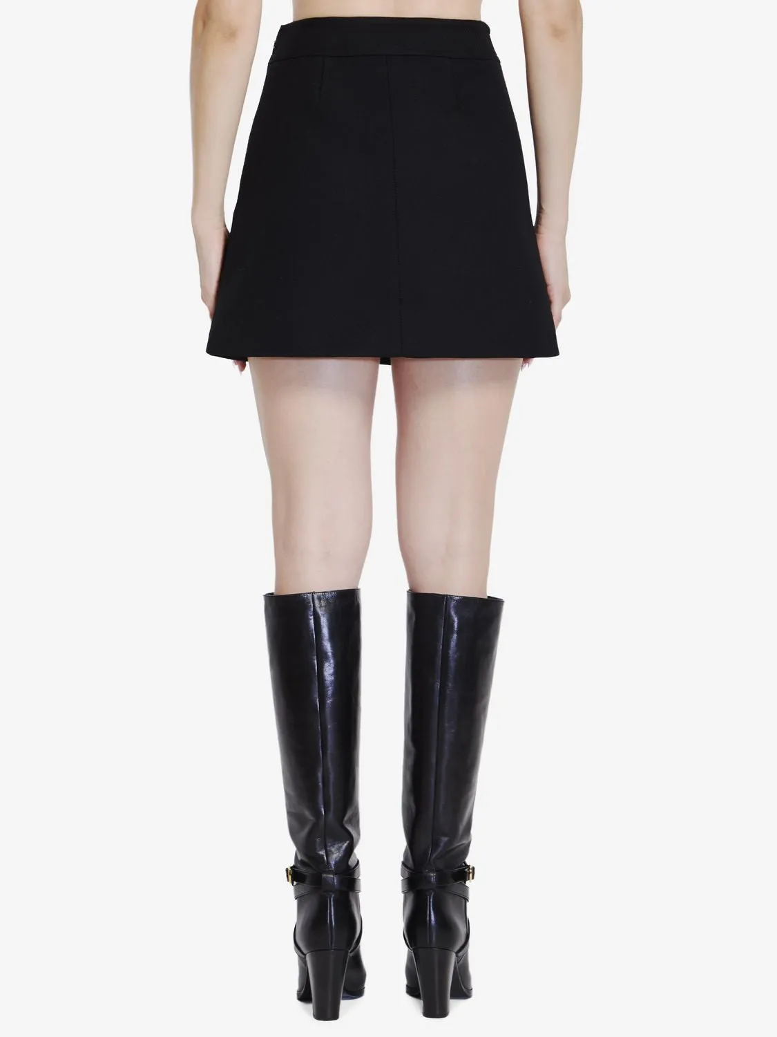 CELINE Elegant Black Wool Mini Skirt