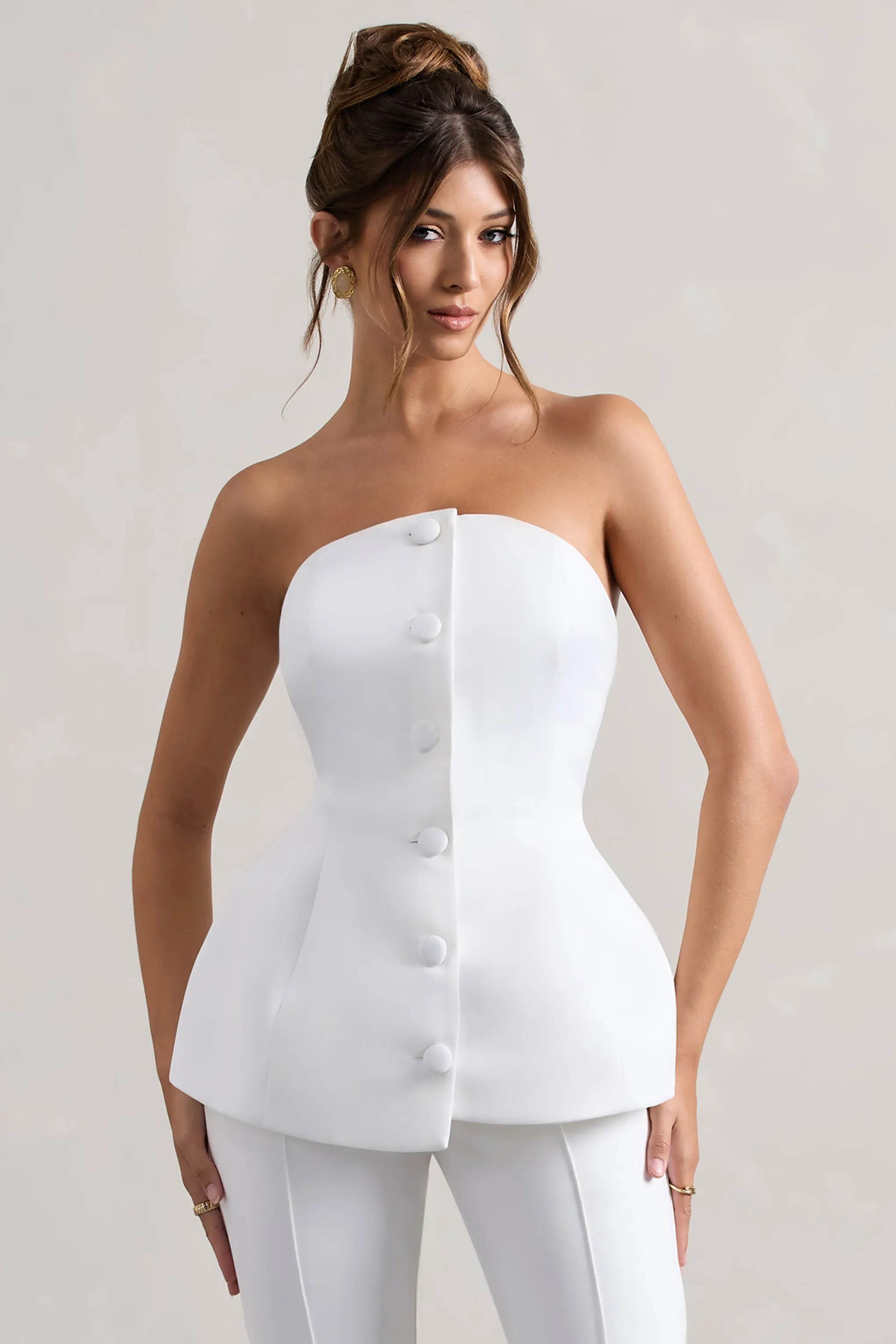 Century | Cream Satin Strapless Button Front Corset Top