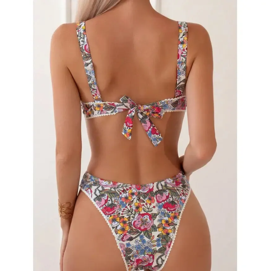 Claire Flower Print High Waist Bikini Set