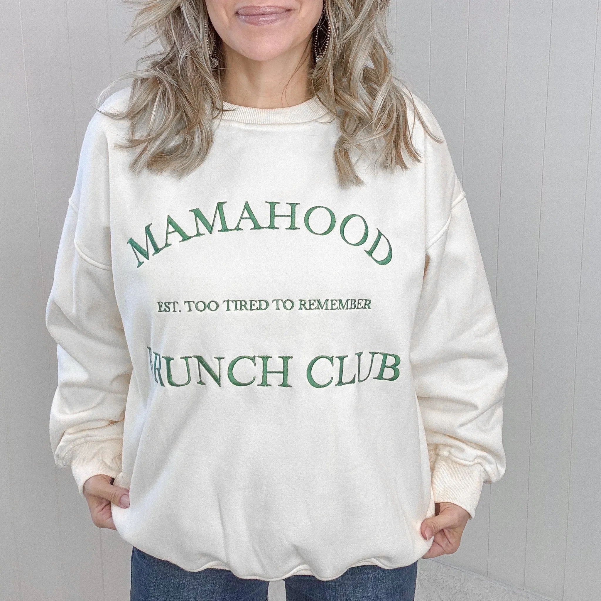 Classic Cream Embroidered Mama Brunch Club Sweatshirt