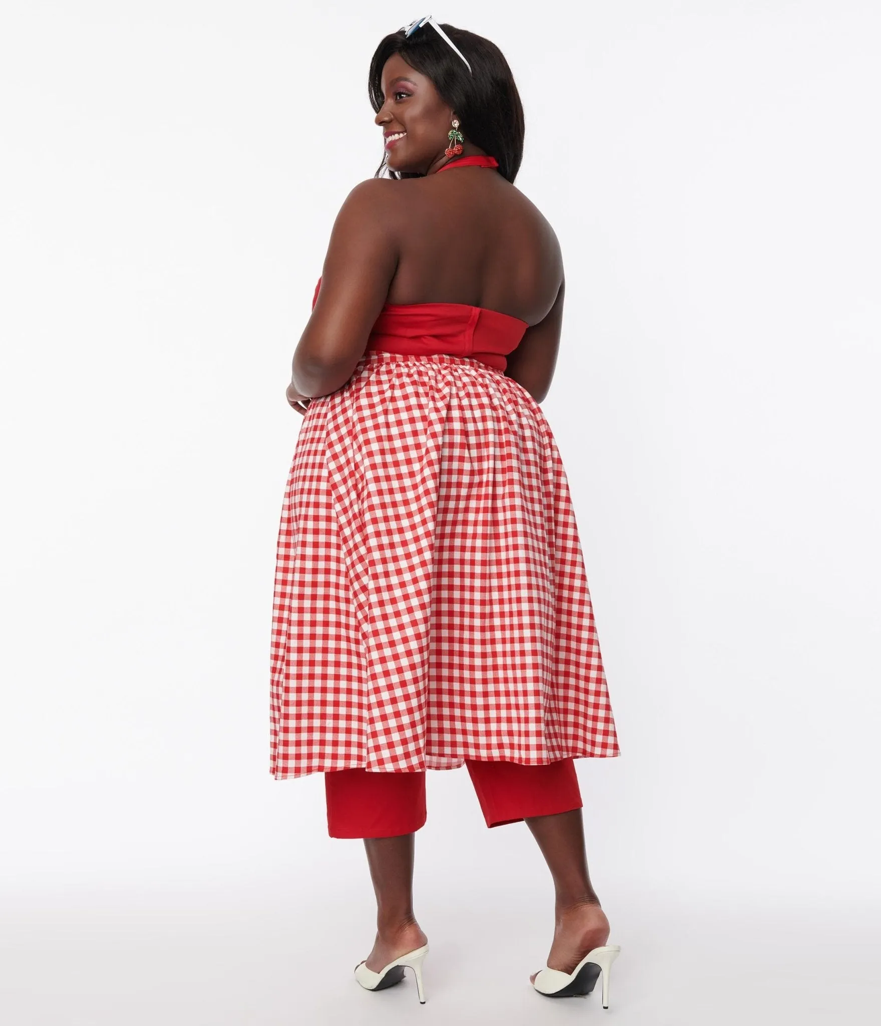 Collectif Plus Size Red Gingham Skirted Midge Jumpsuit Set