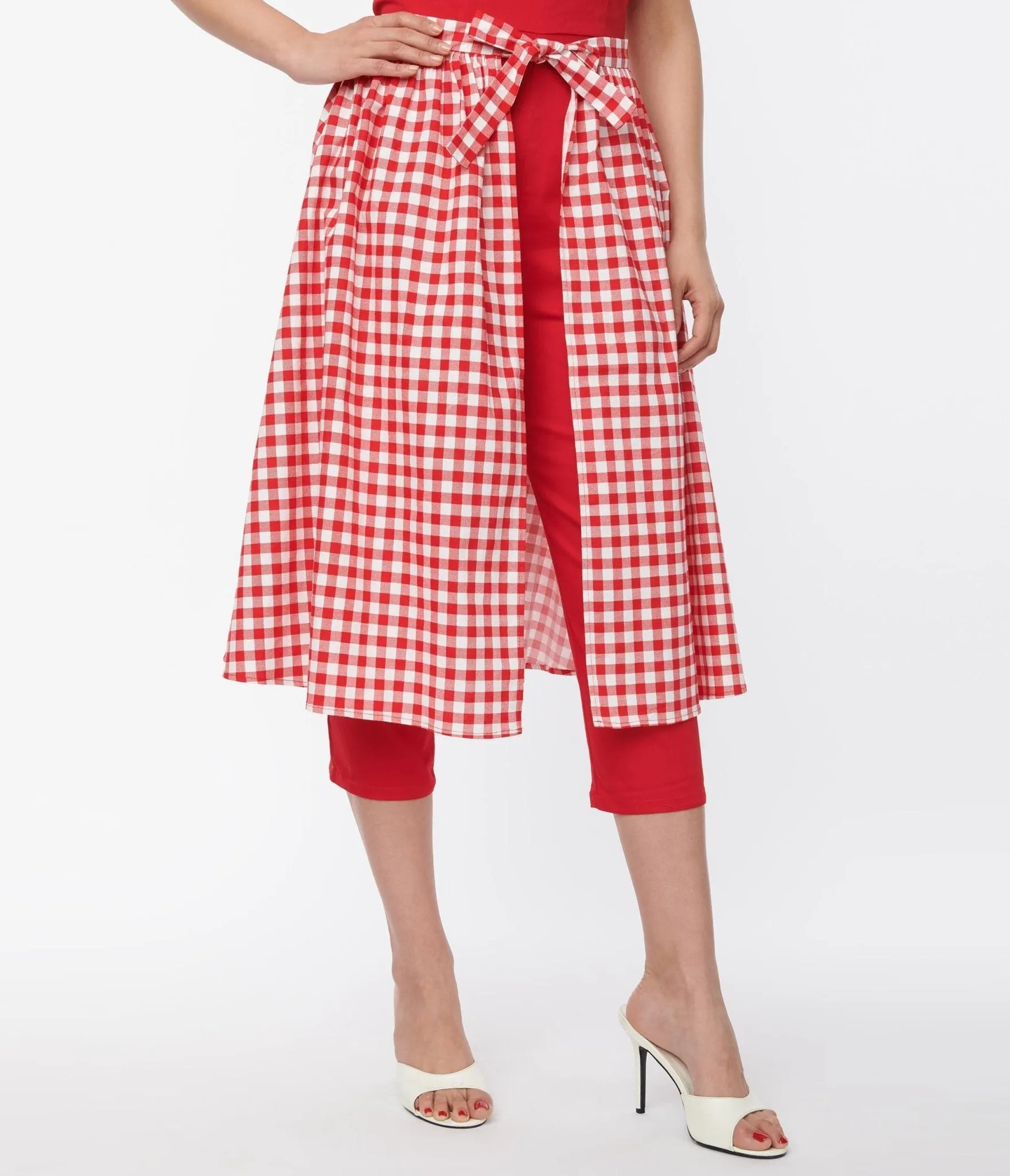 Collectif Red Gingham Skirted Midge Jumpsuit Set