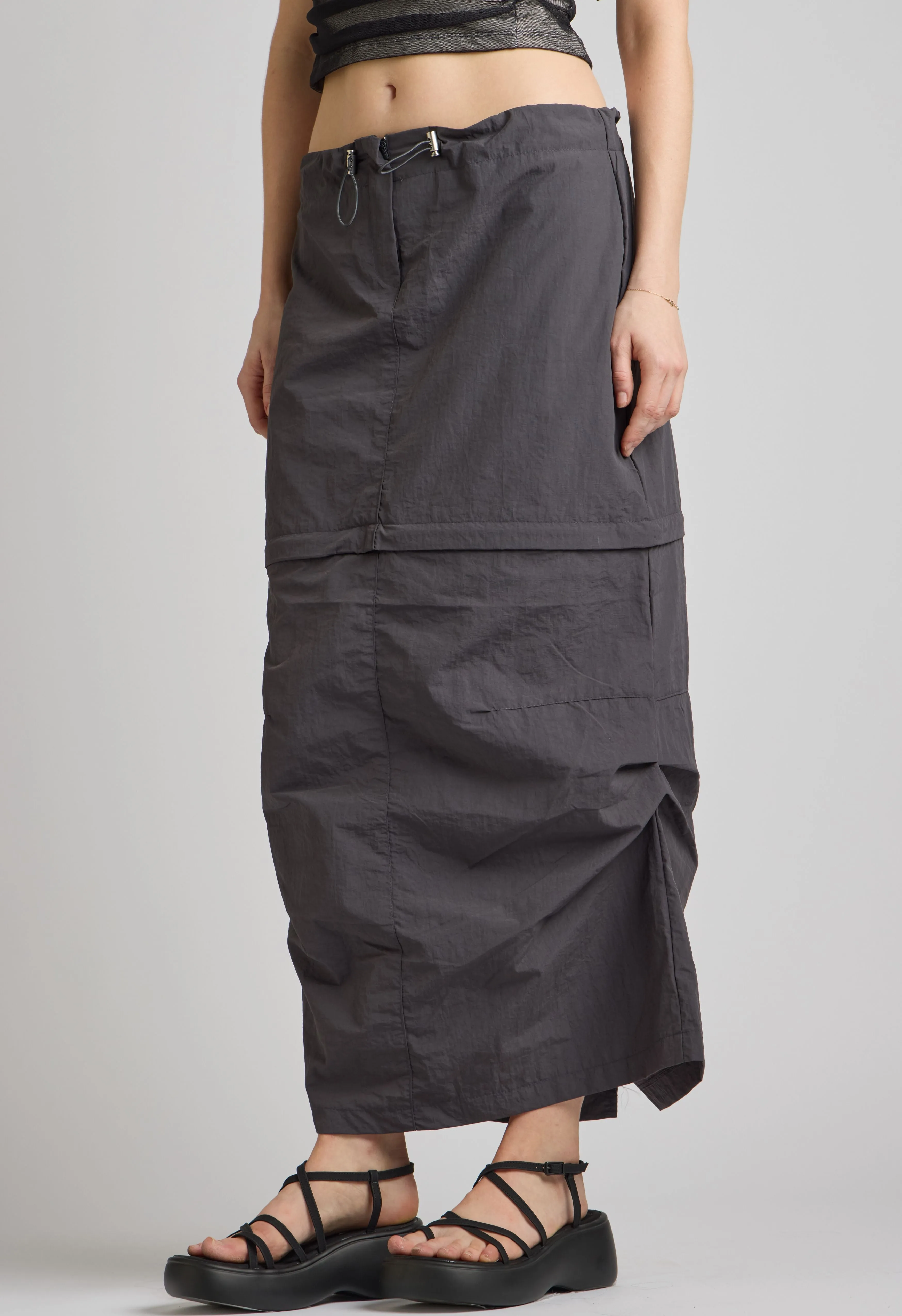 Convertible Midi to Mini Skirt in Steel-Grey