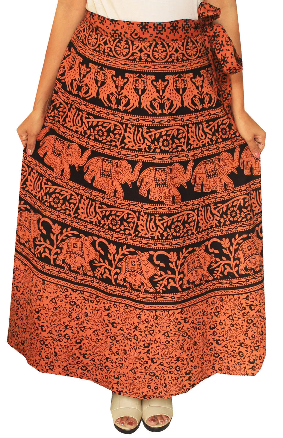 Cotton Long Skirts Wrap Around Womens Indian Clothes (Brown)