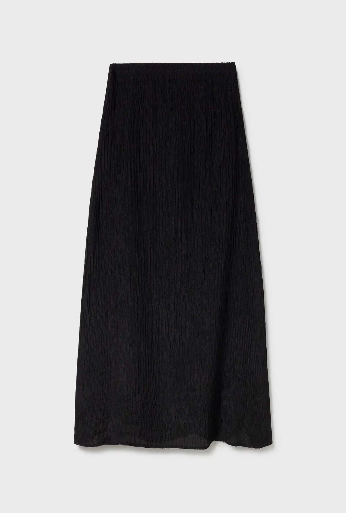 Crinkle Long Bias Cut Skirt - Black