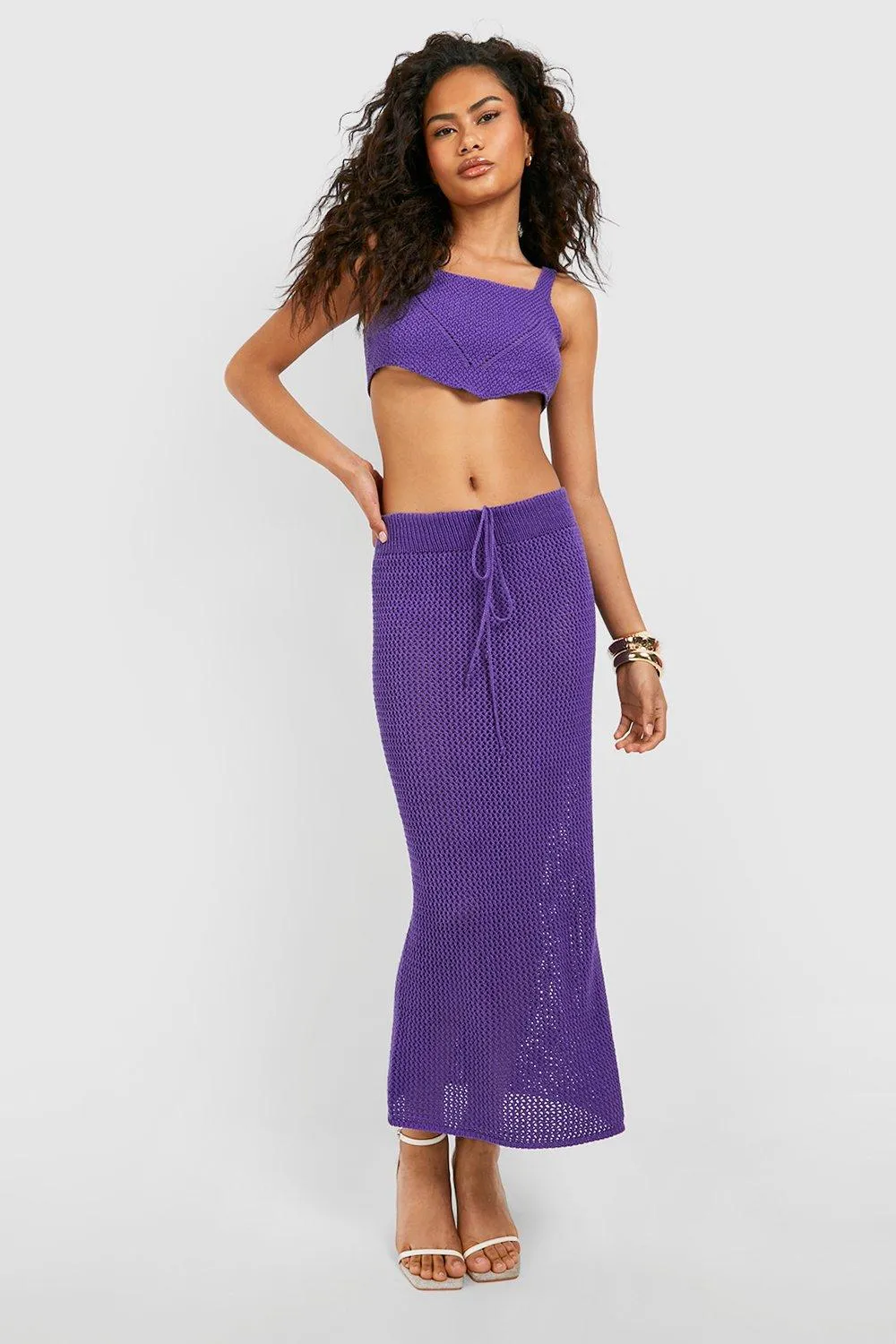 Crochet Corset Hem Crop Top And Maxi Skirt Set