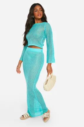 Crochet Crop Top And Maxi Skirt Knitted Set