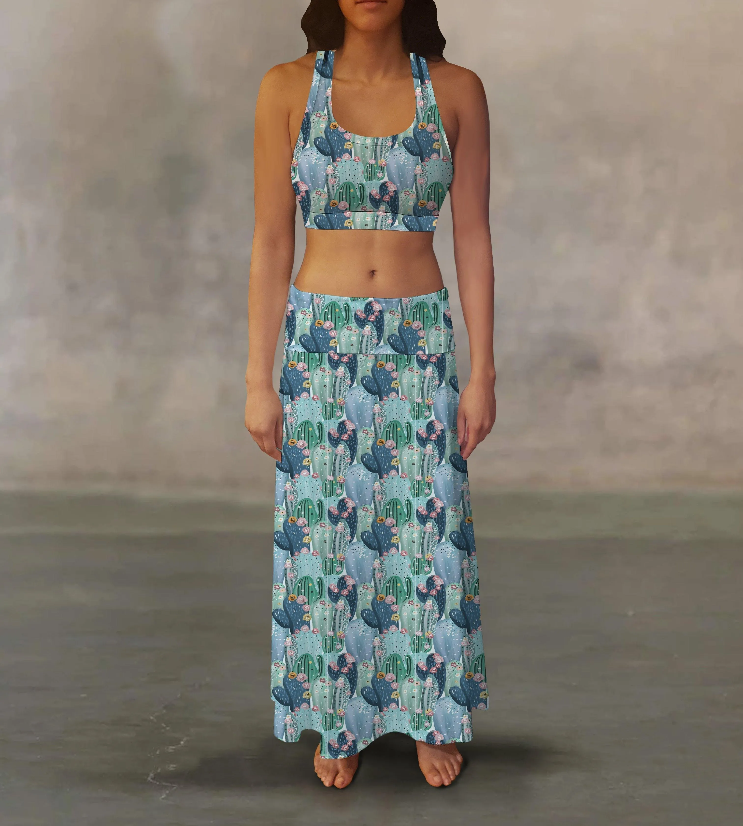 Cute Cactus Maxi Skirt