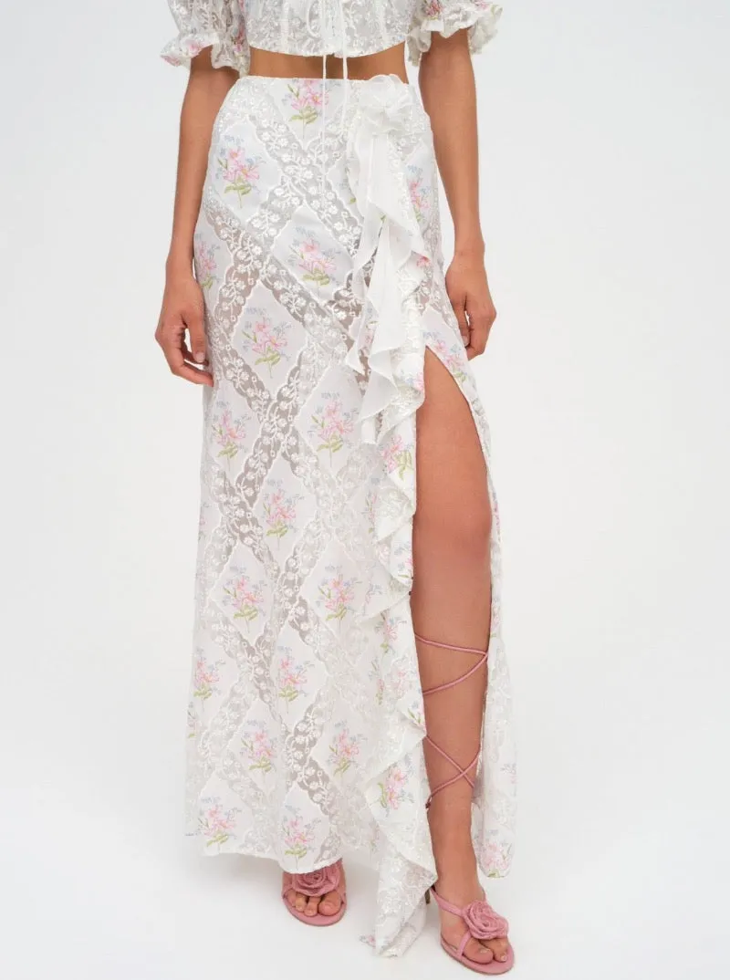 Dakota Floral Maxi Skirt in White