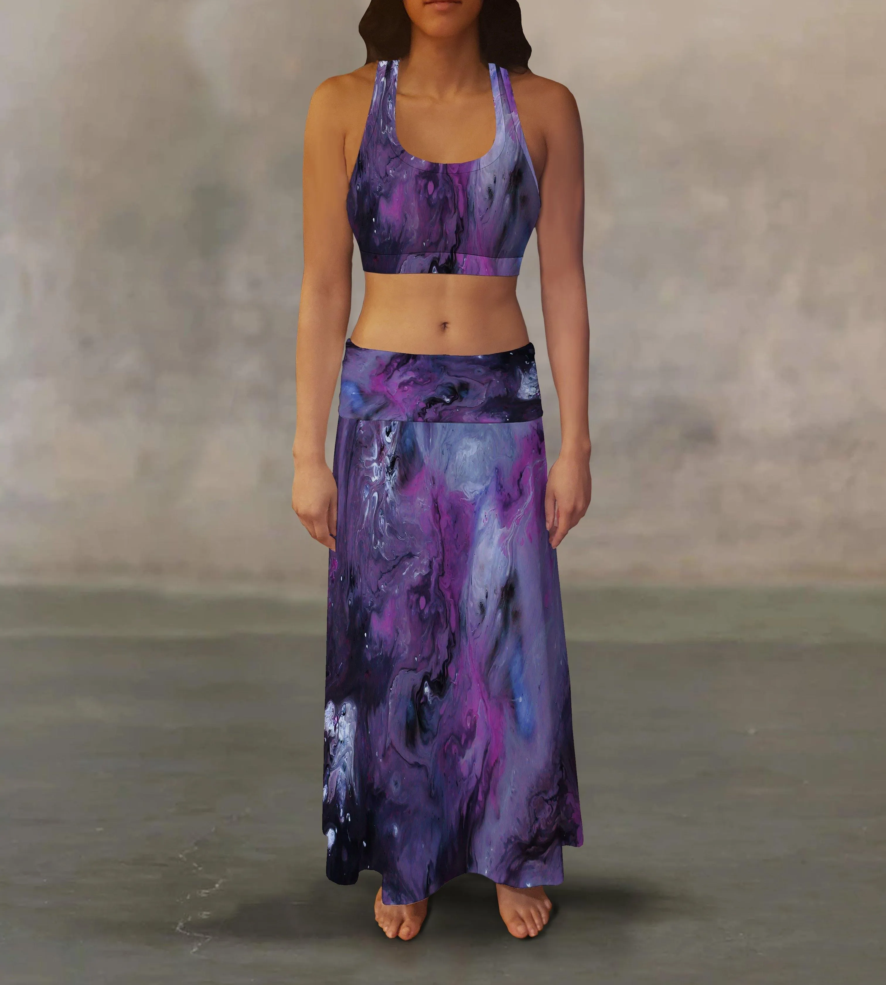 Dark Purple Liquid Maxi Skirt