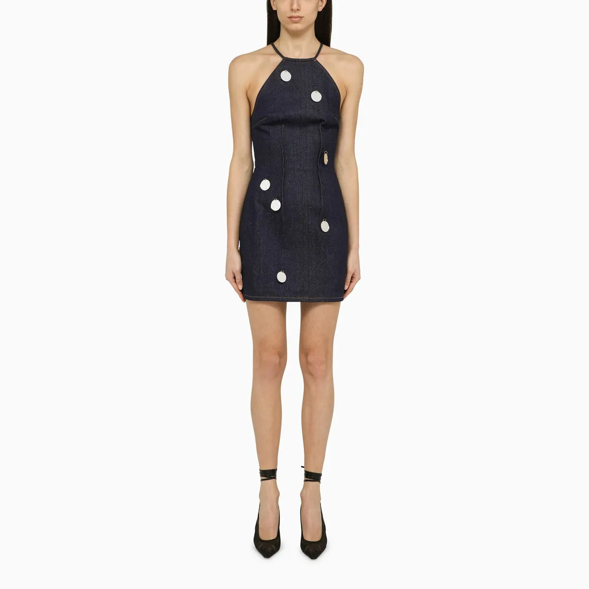 David Koma    David Koma Blue Denim Mini Dress With Mirrors