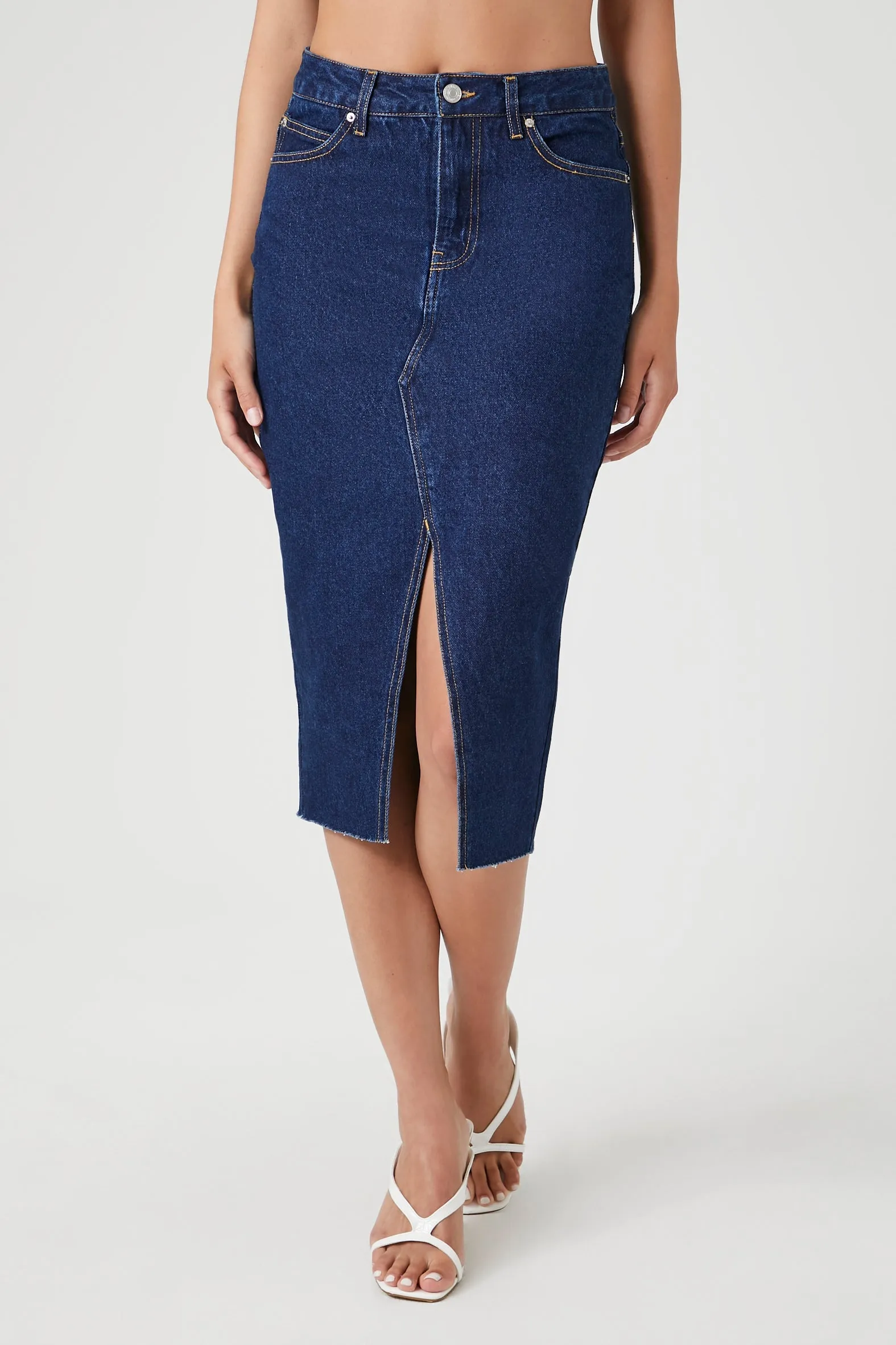 Denim Midi Slit Skirt