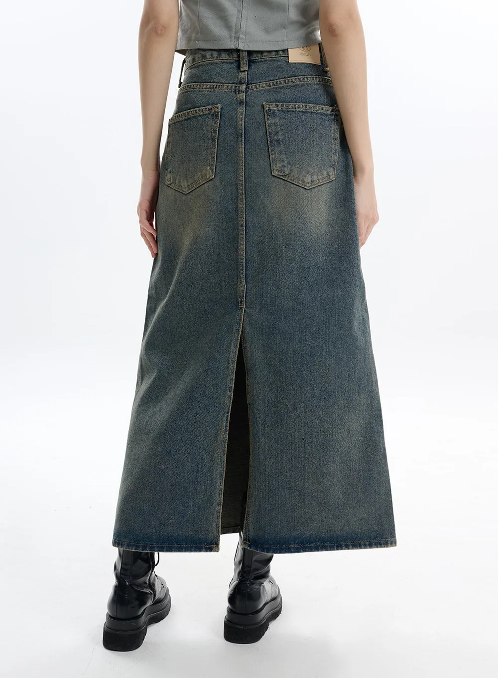 Denim Split Maxi Skirt IF413