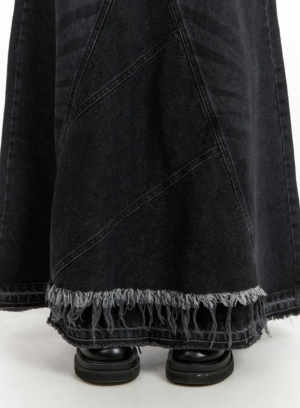 Destroyed Hem Maxi Denim Skirt CM413