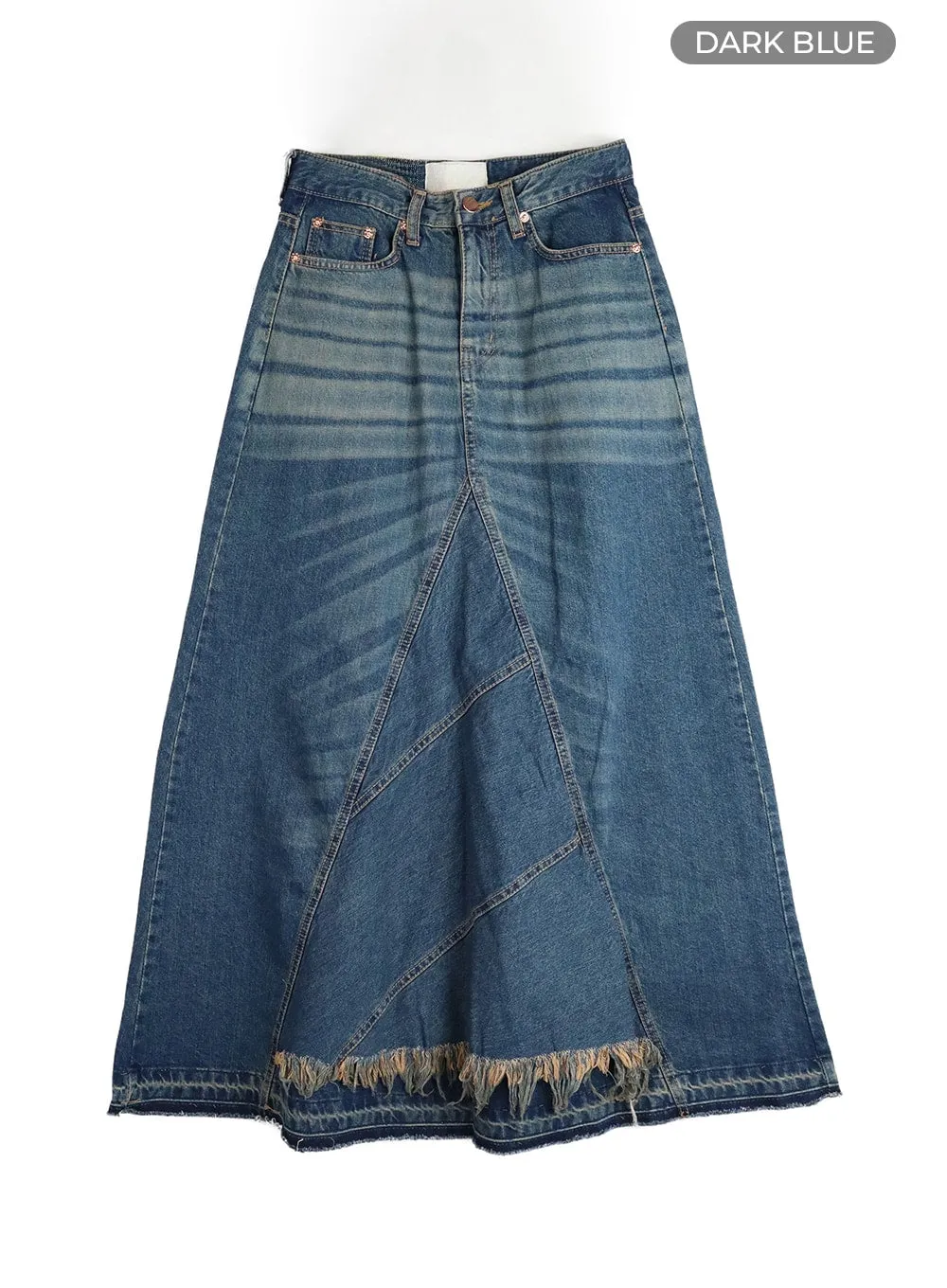 Destroyed Hem Maxi Denim Skirt CM413