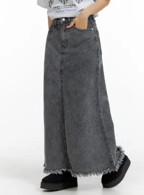 Distressed Denim Maxi Skirt CM408