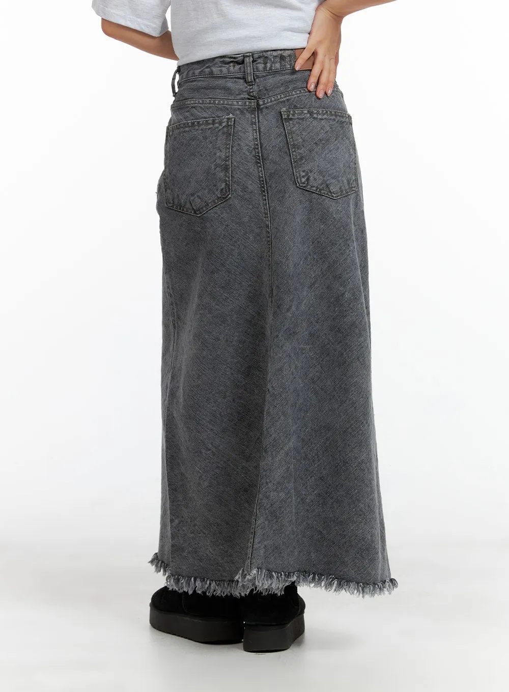 Distressed Denim Maxi Skirt CM408