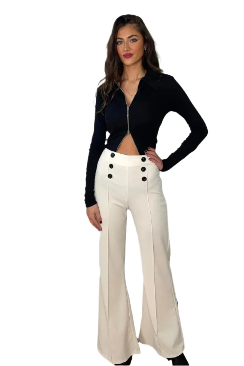 Double Breasted Buttons Details High Waist Trousers