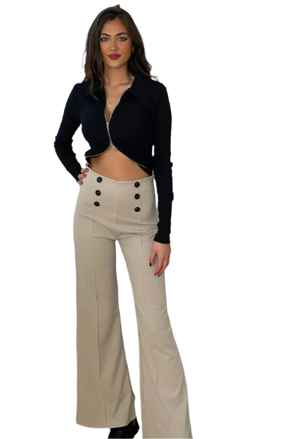 Double Breasted Buttons Details High Waist Trousers