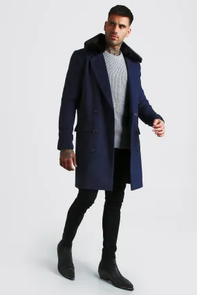 Double Breasted Faux Fur Overcoat | boohooMAN UK