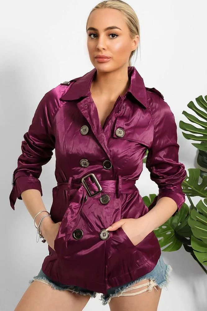 Double Breasted Shimmer Wrinkled Satin Gabardine Jacket