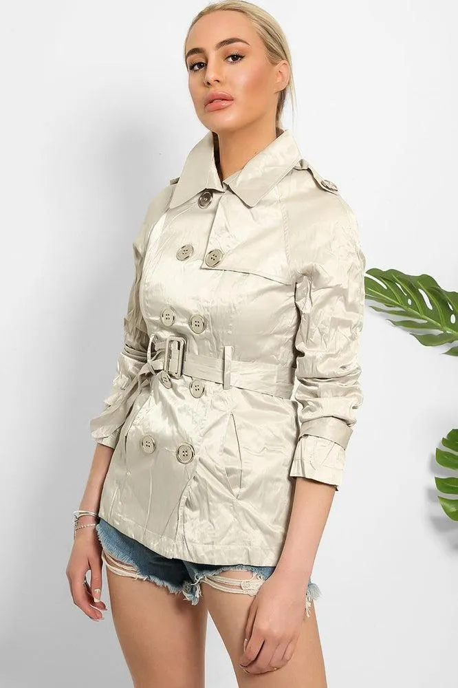 Double Breasted Shimmer Wrinkled Satin Gabardine Jacket