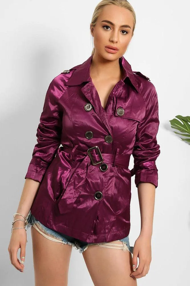 Double Breasted Shimmer Wrinkled Satin Gabardine Jacket