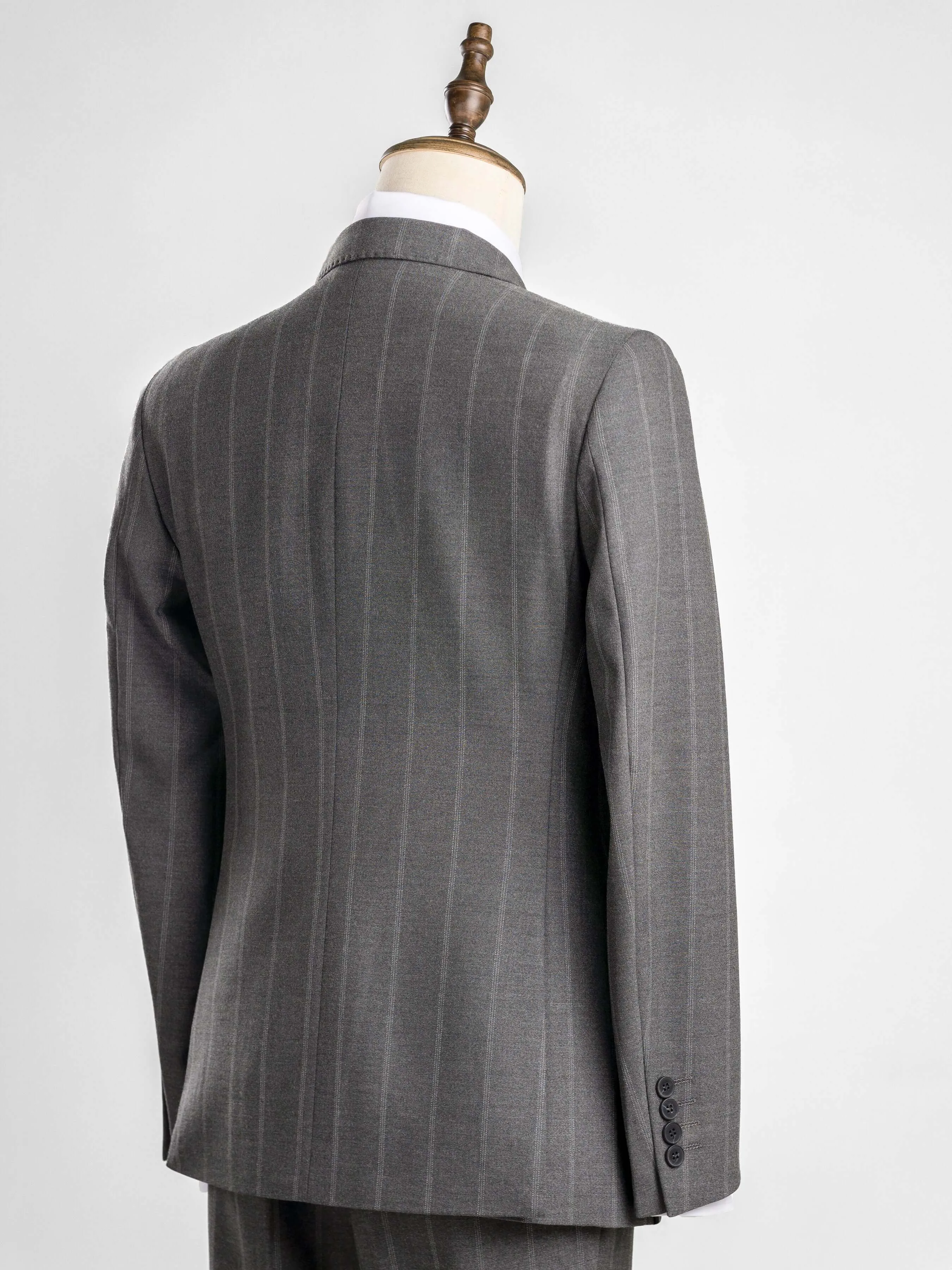 Double Breasted Suit Blazer - Dark Grey Wide Stripes (Peak Lapel)