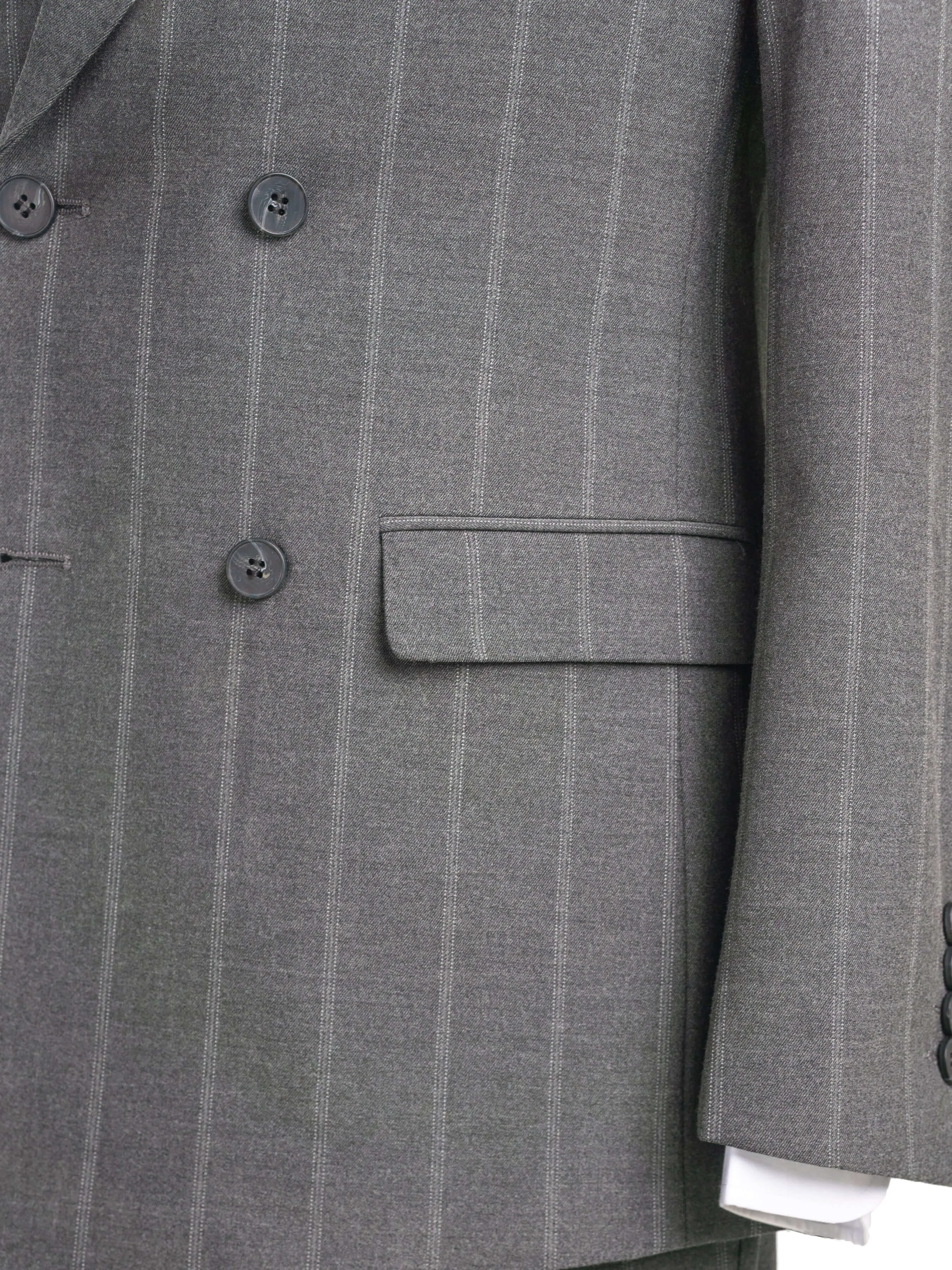 Double Breasted Suit Blazer - Dark Grey Wide Stripes (Peak Lapel)