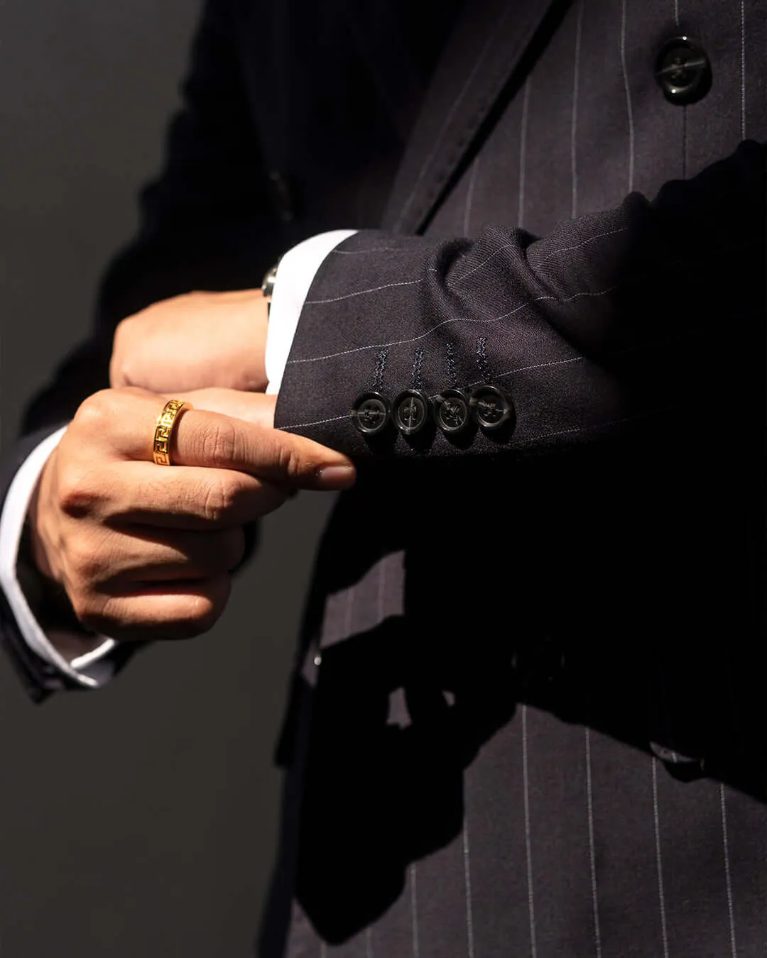 Double Breasted Suit Blazer - Deep Blue Stripes (Peak Lapel)