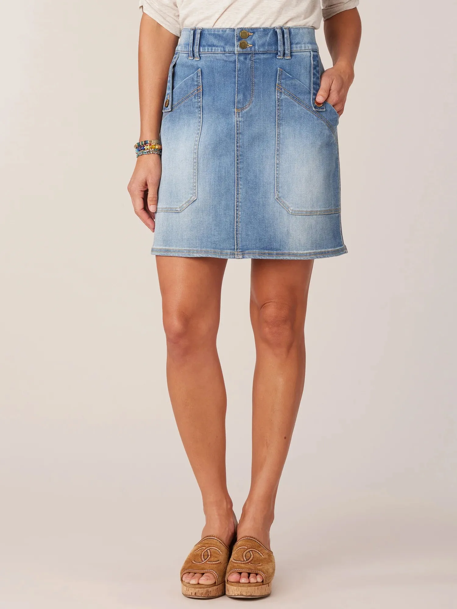 Double Button Denim Skirt