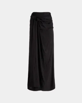 Draped Long Skirt In Black Fluid Twill 