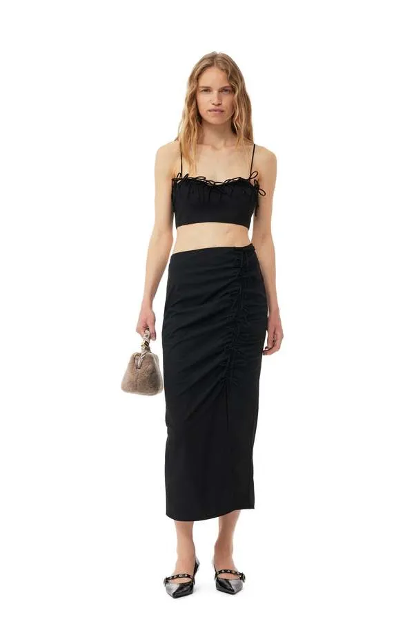 DRAPEY MELANGE MIDI SKIRT - Black