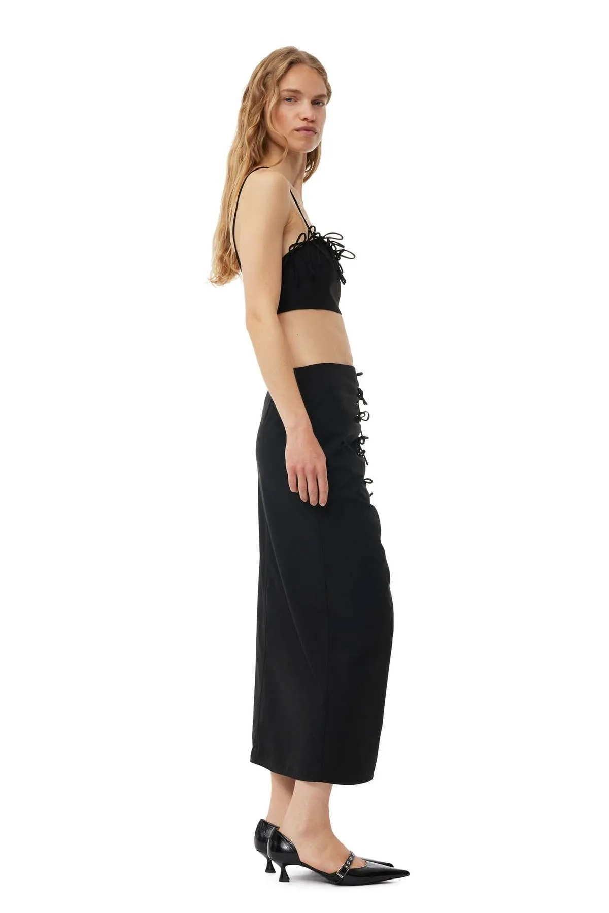 DRAPEY MELANGE MIDI SKIRT - Black