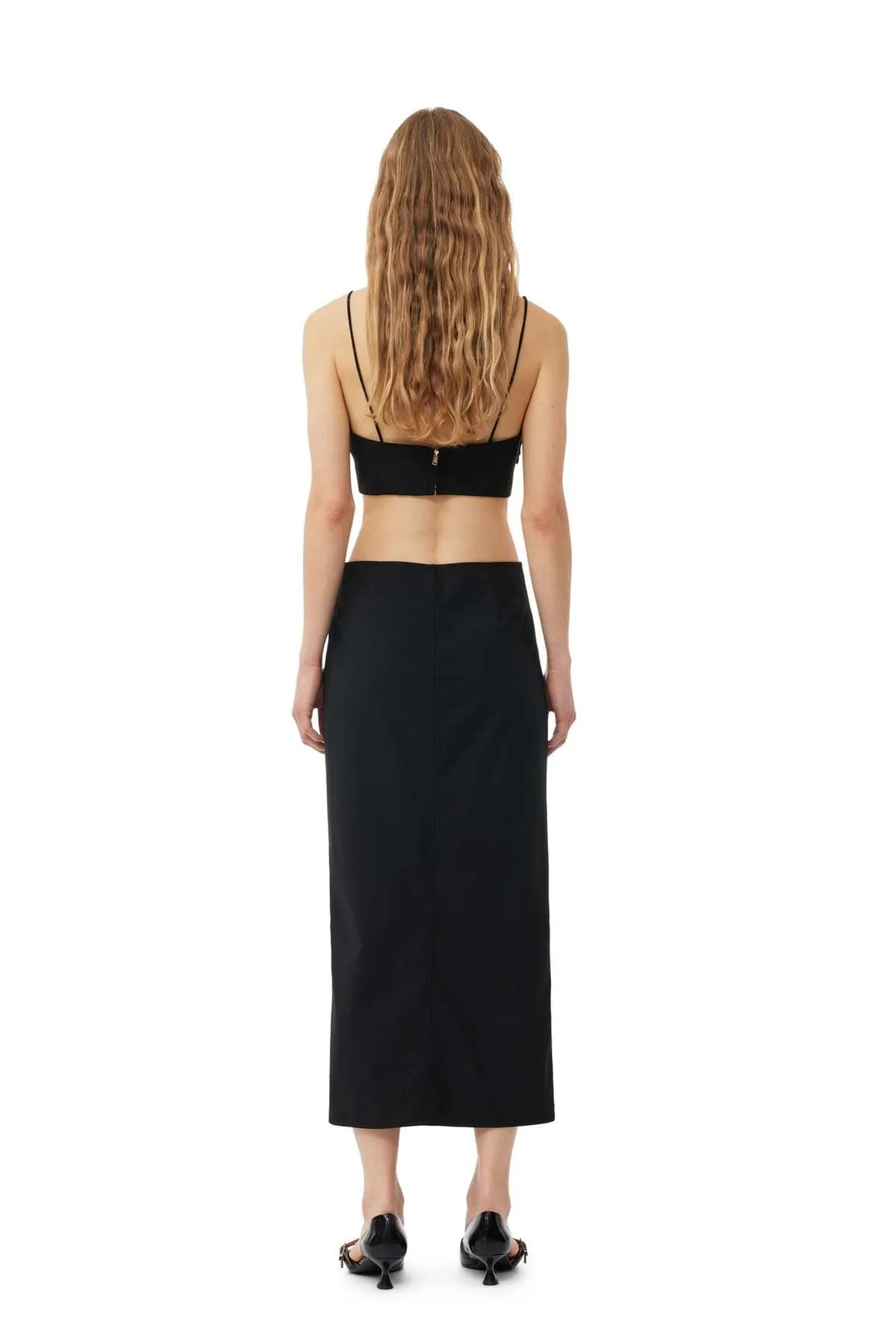 DRAPEY MELANGE MIDI SKIRT - Black