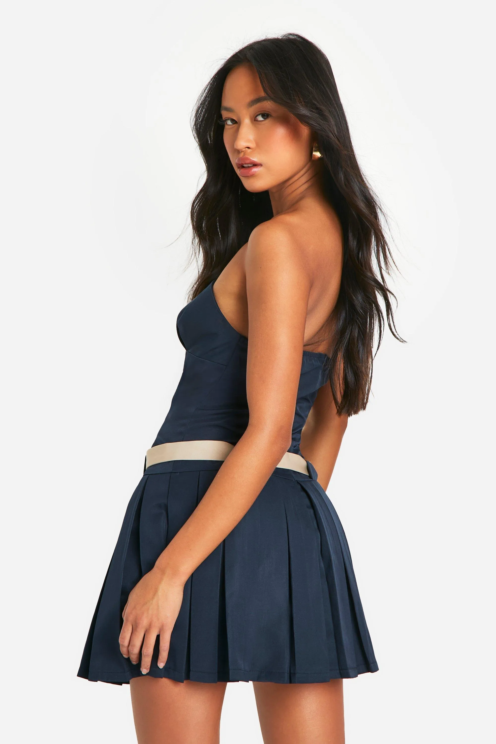 Dresses | Contrast Belt Bandeau Pleated Mini Dress | boohoo