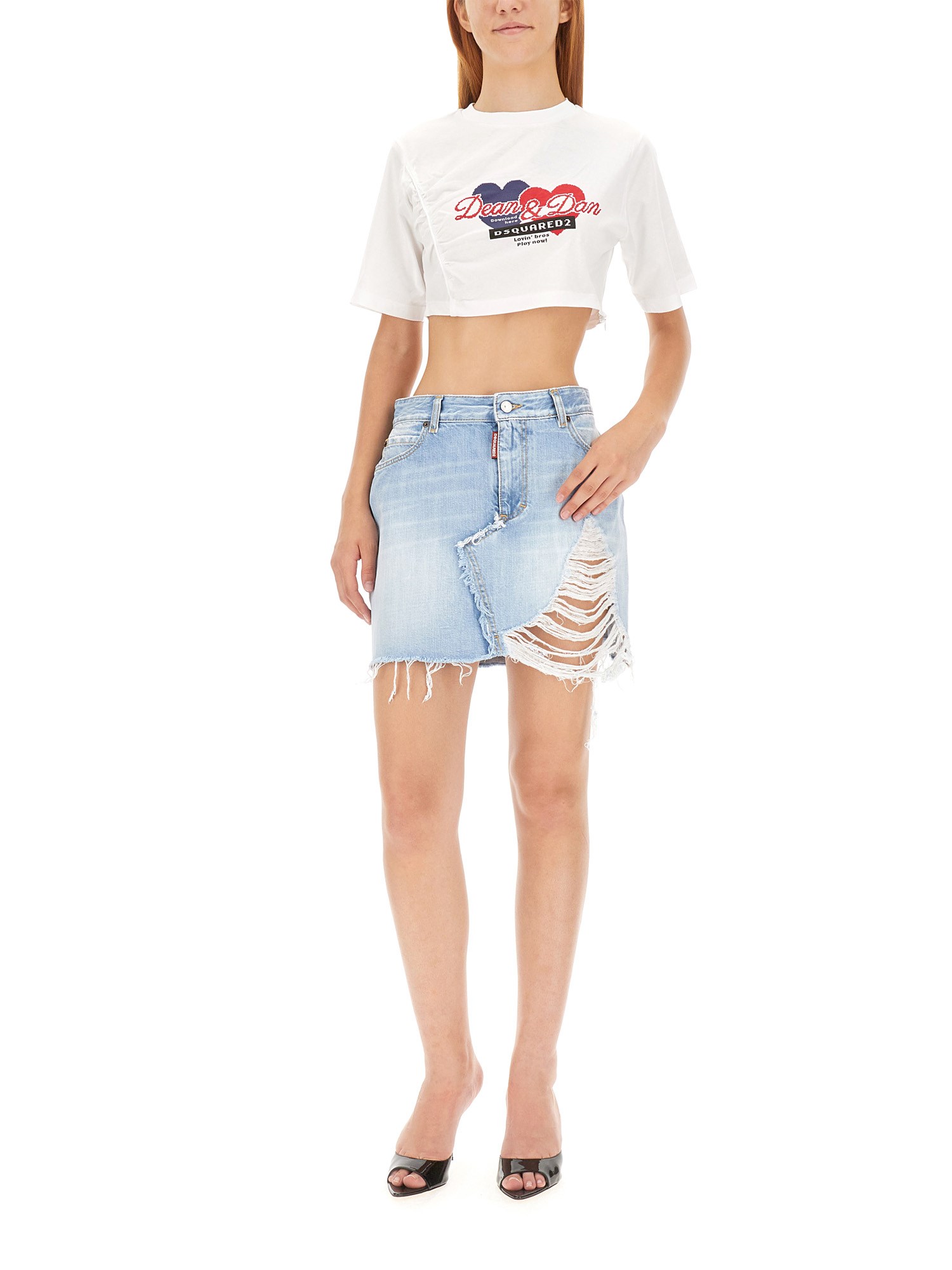 DSQUARED    COTTON DENIM MINI SKIRT