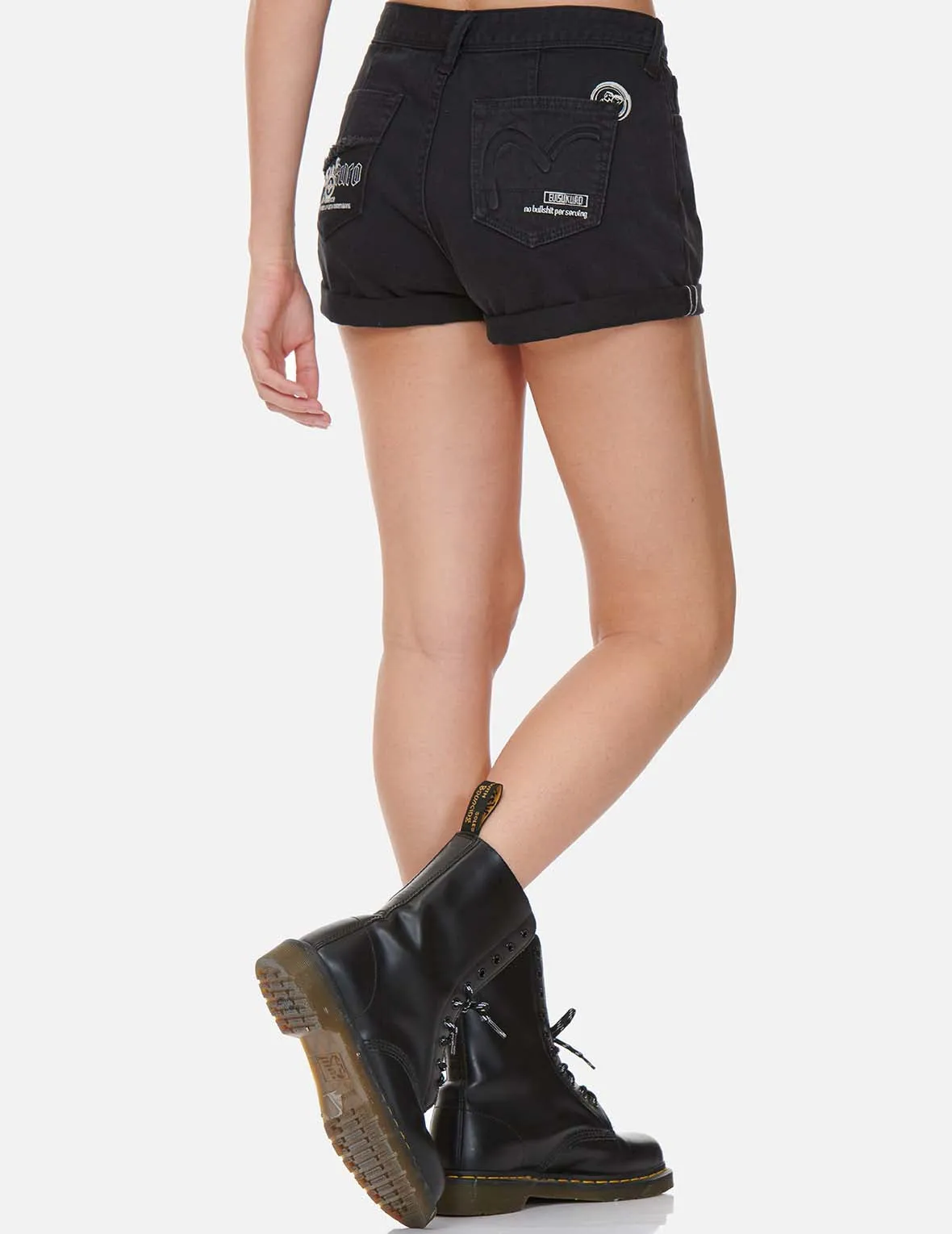 Embossed Seagull High Waist Denim Shorts