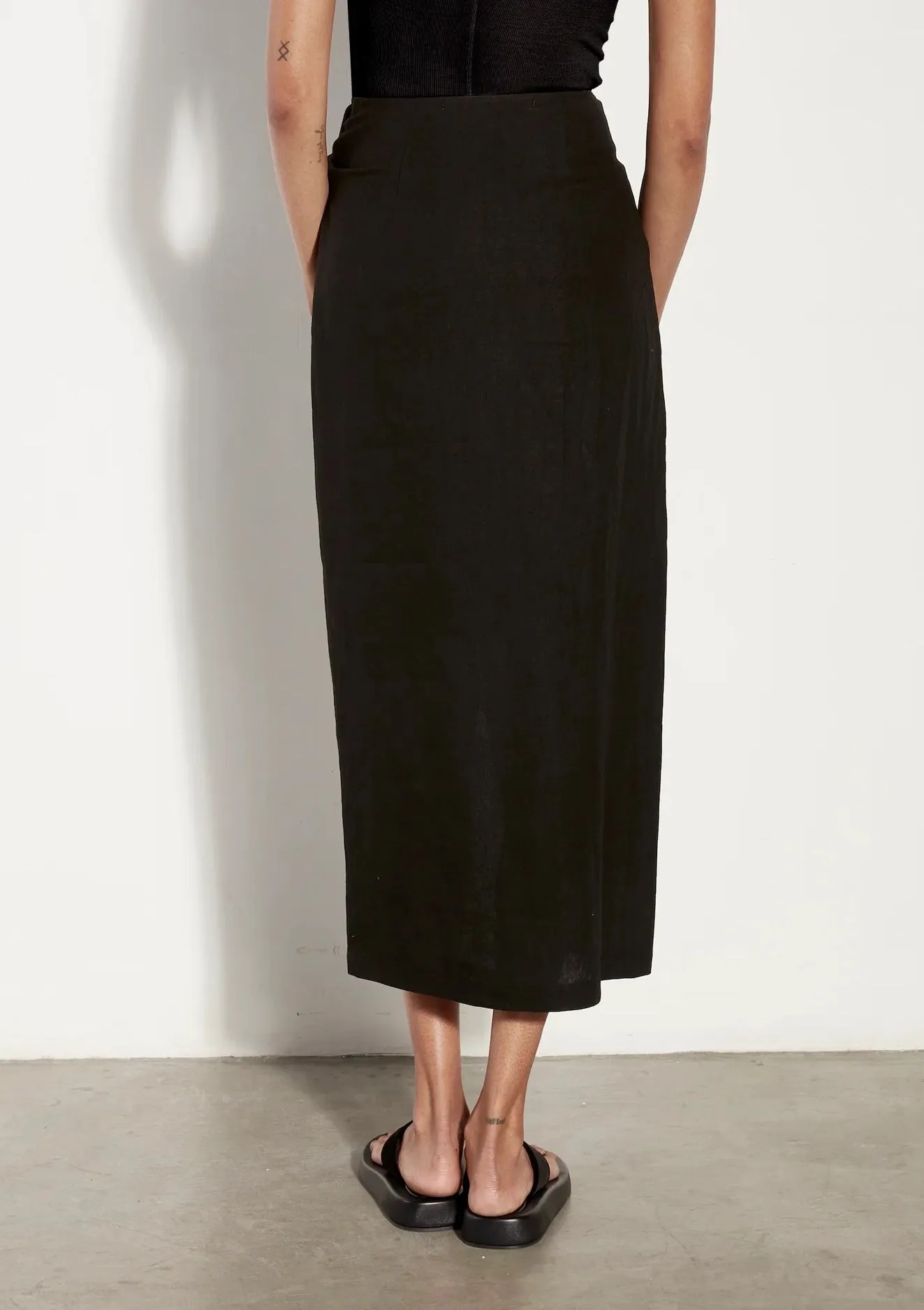 Enza Costa Linen Wrap Skirt in Black 