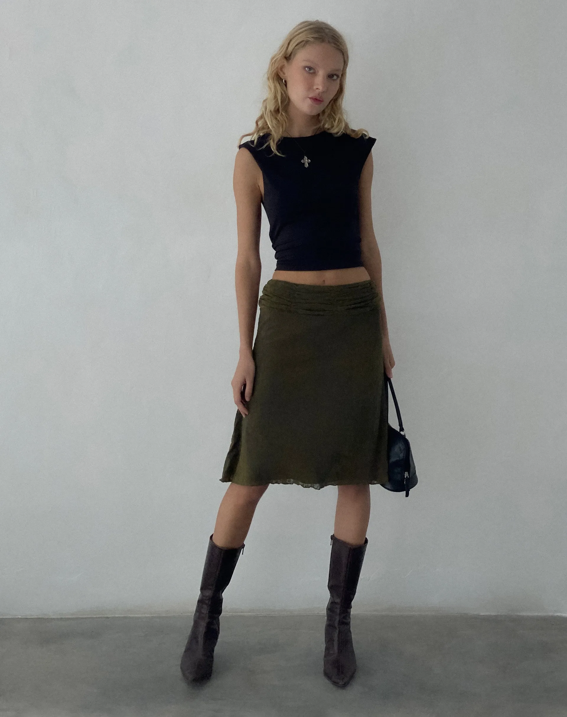 Erato Midi Skirt in Abstract Botanic Dark Olive