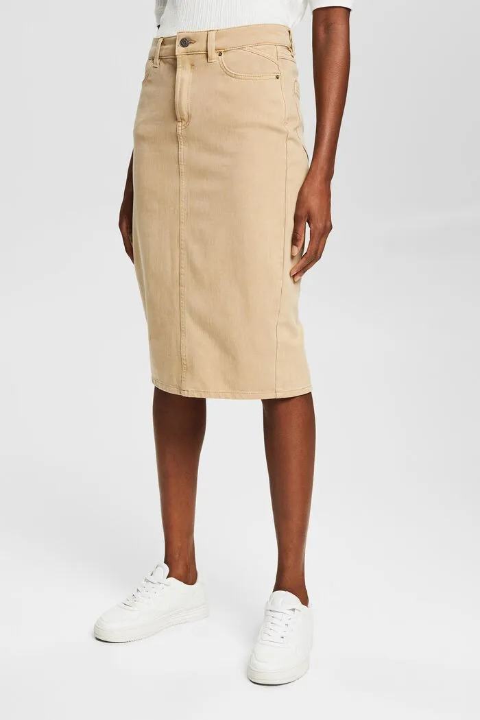 Esprit Mid Rise Organic Bi-Stretch Skirt in Sand