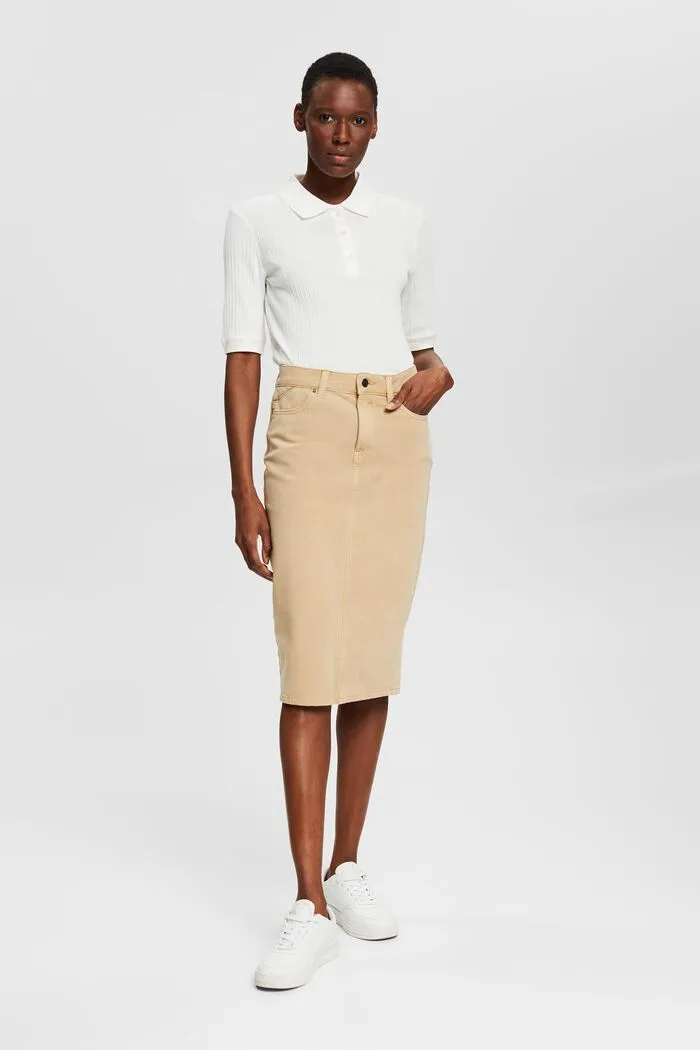 Esprit Mid Rise Organic Bi-Stretch Skirt in Sand