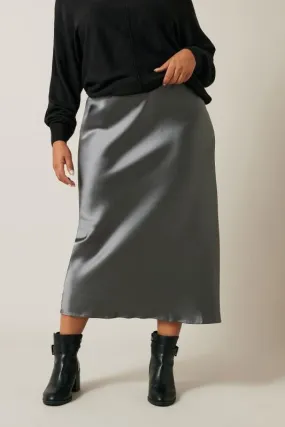 EVANS Curve Grey Satin Midi Skirt